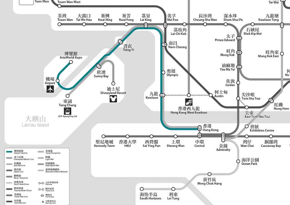 香港機場快線路線圖